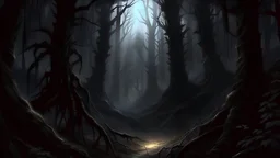 dark forest, monster forest, darkwood, black magic, corruption, night, lower lights