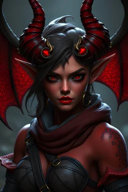 Adult demon tiefling,dnd art, 8k cgi, unreal engine 6, high detail, rogue, female, demon red skin