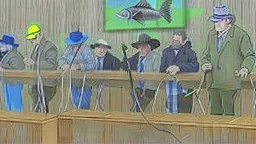 fishing club in court with judge