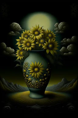 surreal interpretation of the Vase with Fifteen Sunflowers; surrealism; neo-surrealism; fantastic