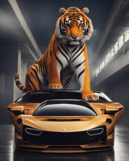 Combination of tiger and sports car