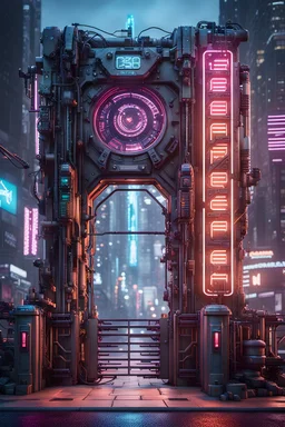 Expressively detailed and intricate 3d rendering of a hyperrealistic : cyberpunk gate, dystopian, neon, side view, symetric, artstation: award-winning: professional portrait: fantastical: clarity: 16k: ultra quality: striking: brilliance: amazing depth: masterfully crafted.