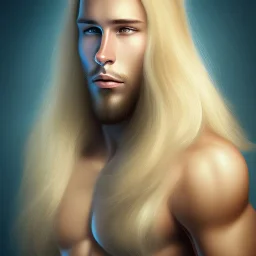 man with long blond hair, obese