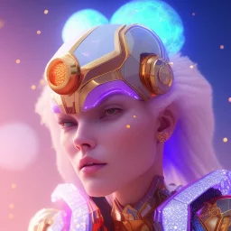 A portrait of a crystalised blue pink extraterrestrial, gold, diamonds, sunny background, atmospheric, realistic, unreal engine, 8k. Cinematic lighting, octane render.