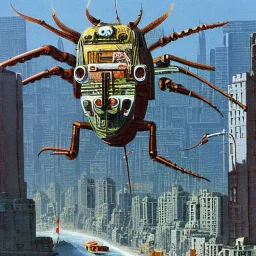 A giant robotic insect monster attacking New York by Chris foss