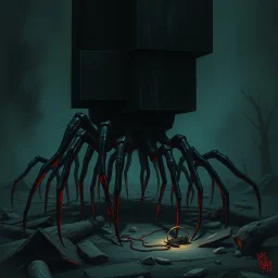 nihilism, horror centipede legs regression, surreal, digital illustration by Michael Whelan and VS Gaitonde, overlapping cel boxes shuffled and offset, moody, sinister