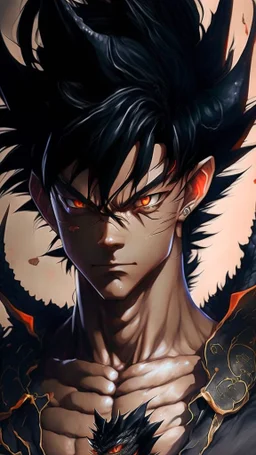 a man with black hair and a dragon on his chest, black dragon, highly detailed portrait of goku, ultra hd anime wallpaper, masayoshi suto and artgerm, anime epic artwork, hd anime wallpaper, son goku, goku, gogeta, dragon ball, wild spiky black saiyan hair, detailed anime artwork, ancalagon the black