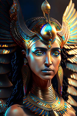 Beautiful goddess isis of egypt with her signature wings, goddess isis symbolism, wearing ankh, beautiful face, digital, high detail, high quality, 8k, highly detailed realistic jewelry, instanely complex, sharp focus, sony a 7 r iv, dreamshaper, dreamboat, artstation, warm and vibrant lighting, polarizing filter, the most beautiful in the world, her face is ethereal, intricate details, epic, insanely complex, 8 k, sharp focus, hyperrealism, very realistic hyper detail, by Greg Rutkowski, by Jam