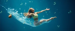 eskimo yoga mind bending bubble gum as a young woman floating transparent music notes in the weirder universe in the ocean with the snail fish
