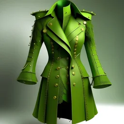 create a green designer coat with volume that is inspired by Michael Jackson and John Galliano