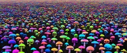 a field of 1000s of psychedelic psilocybin induced anatomically correct, skulls, vivid RANDOM BRIGHT neon colors, dark comedy, well lit, high detail, photorealistic, horrorcore, fun, scary, none featured, each a different color or hue, close to anatomically correct