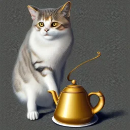 chat potté qui boit une tisane