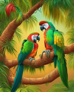 Parrot birds on the date tree