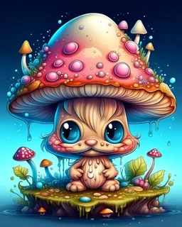 Tattoo design a one liquid cute baby mushroom happy, hyperdetailed intricately detailed, fantastical, surrealistic, splash screen, pastel colours, fantasy, concept art, 8k resolution, masterpiece inlaid with the Permanent.