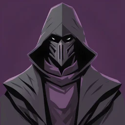 warlock, dark grey mask, ash purple robe, dark, ominous, ash purple, grey background, profile picture, simplistic design