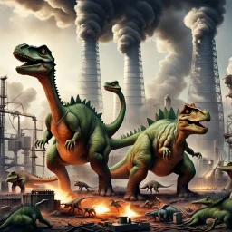 Dinosaurs constructing a power plant.