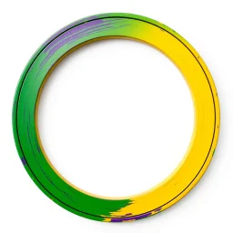 A simple round wooden frame without decoration in the colors of Mardi Gras green, purple and yellow with a light background to remove