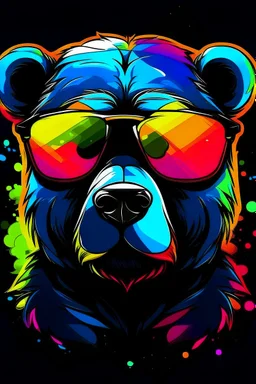 Acrtoon 2d art illustration . Colourful bear wears a black glass