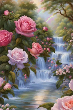 Trés belles roses, rainbows, beautiful colors gardens , flowers, cascades
