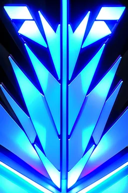 neon blue, flying parts of armor in form of triangles, cyber armor, geometric patterns on armor, male, orbiting triangle