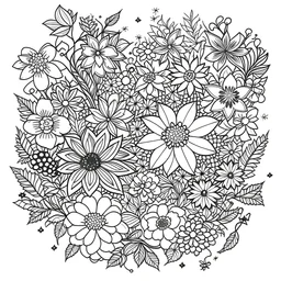 outline art for square heart flowers surround coloring page for kids, classic manga style, anime style, realistic modern cartoon style, white background, sketch style, only use outline, clean line art, no shadows, clear and well outlined