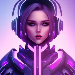 Cute girl face, Sci-fi character, purple backlight, pink and purple, scifi suit, profile, purple background, pink lighting