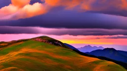 GATHERING STORM ON A MOUNTAIN AT SUNSET