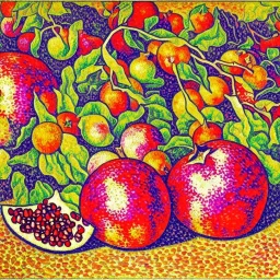 pomegranites in style of art signac