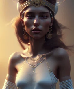 Gipsy, beautiful, curvy body, white fabric dress, beautiful long hair, bandana covering head, long earings, head and shoulders portrait, holding tarot card, 8k resolution concept art portrait by Greg Rutkowski, Unreal Engine 5 volumetric lighting