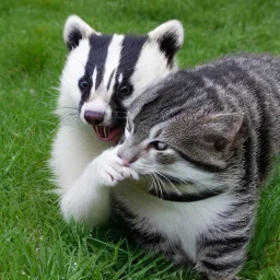 Badger playing with cat