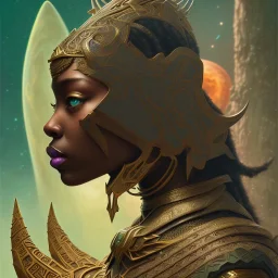 sango fantasy, fantasy magic, intricate, sharp focus, illustration, highly detailed, digital painting, concept art, matte, artgerm and paul lewin and kehinde wiley, masterpiece Asian black panther Papu New Guina pyramid green space lady space blood moon galaxy