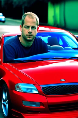 paul walker in a red car
