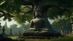 the buddha speaking under a tree cinematic
