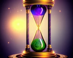 a glowing hourglass in a fantasy portal