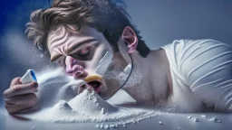 guy snorting white powder while having sensual phone conversation