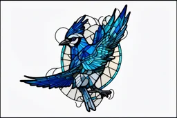 vitrail d'un geai bleu ailes déployées cyberpunk
