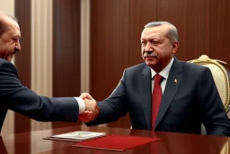 Recep Tayyip Erdogan and Lenin shake hand,rtx, reflection, 8k at house