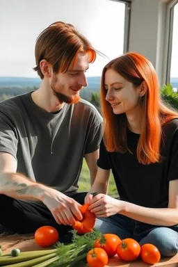 Karakalem yemek yapan genç çift çizim tarzı