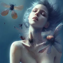 3D, leaning pose, insects, watercolor illustration by <agnes cecile> <Yoji Shinkawa>,