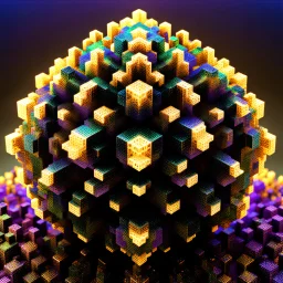 a mandelbulb 3d fractal made of small metallic random color cubes