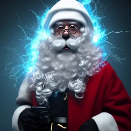 All Black Santa, ghost, wearing high tech mask, white smoke, dark, rage, high definition, ultra 8 k, volumetric lighting, blue fire, fog red rain