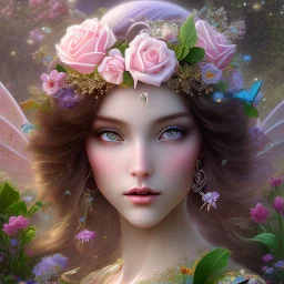 beautiful detailed fairy inside a flowery dreamscape, soft pastel colors, soft lightning