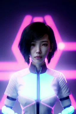 portrait, Asian cyborg woman, ghost in the shell style :: symmetry photography, cyberpunk style, pink hair, makeup, long line eye, light iris, :: black samurai armor, japanese traditional pattern, wires and circuits, pink, white, black :: cinematic, Ultra realistic, dark scene, soft color, highly detailed, unreal engine 5, RTX, ultra detail, 3d, finely drawn, high definition.