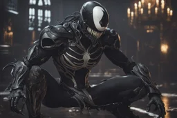 Venom machine in nier automata artstyle, halloween them, winter, close picture, fantasy world, intricate details, highly detailed, high details, detailed portrait, masterpiece,ultra detailed, ultra quality