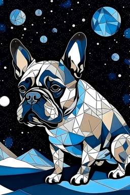 Bulldog frances bajo estrellas al estilo cubismo