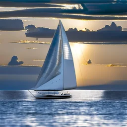 silver lining at the horizon with some modern sailing yacht