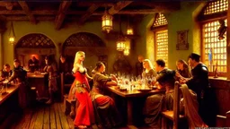 fullbody portrait 'beautiful face blonde massiveboobs medieval wench on tavern in medieval city',painting by gaston bussiere, greg rutkowski, yoji shinkawa, yoshitaka amano, tsutomu nihei, donato giancola, tim hildebrandt, oil on canvas, cinematic composition,sharp image, extreme detail,((fit full head inside picture)),32k
