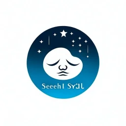 Logo, vector, clean, circle logo with a face looking up at the moon clouds and stars