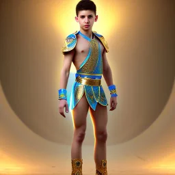 beautiful 12 year old arabic boy with curly hair and light blue eyes dressed in transparent loincloth