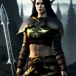 ultra detailed fullbody Portrait in oil on canvas of beautiful female DemonHunter with Skyrim Elven Masks and armor,extremely detailed digital painting, extremely detailed face,crystal clear Big eyes, mystical colors ,perfectly centered image, perfect composition,rim light, beautiful lighting,8k, stunning scene,extremely sharp detail,finely tuned detail, ultra high definition raytracing, in the style of Simon Bisley and Frank Frazetta and robert e howard and Hyun Suk Lee and Ken Kelley